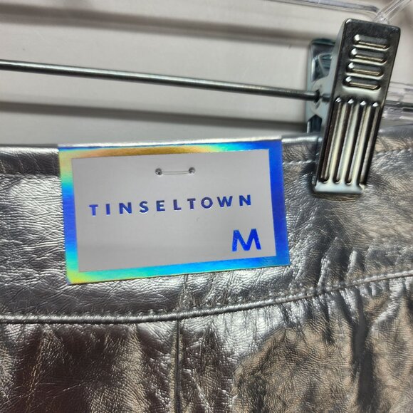 Tinseltown Metallic Silver Mini Skirt With Back Pockets Full Zip Closure Size M - Picture 4 of 9